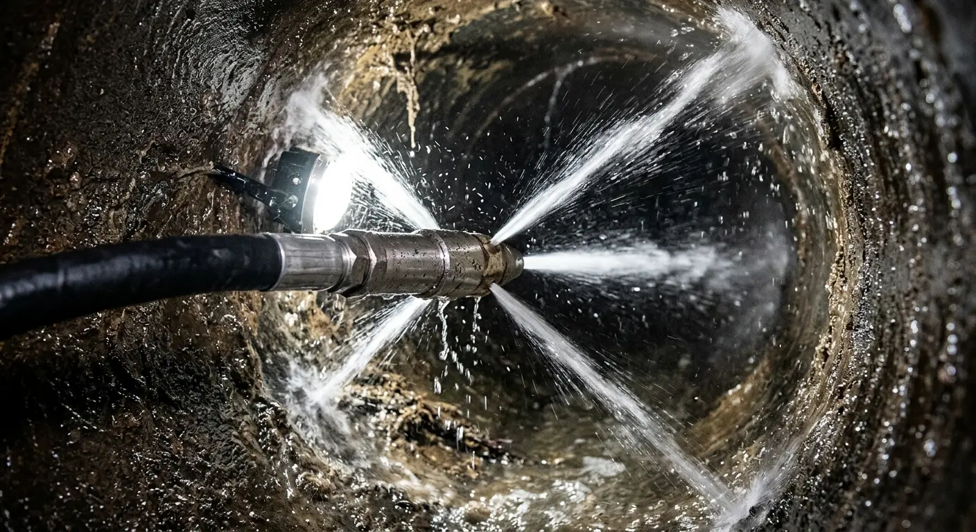 High-pressure hydro jetting nozzle cleaning sewer pipe for Emergency Drain Service in Napoleon